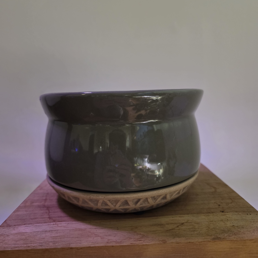 Elegant Gray Ceramic Planter With Attached Drip Tray